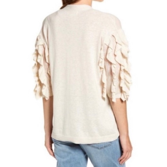 Rachel Parcell Ruffle Sleeve Open Front Cardigan with Pockets XS Oatmeal Beige - Picture 9 of 9